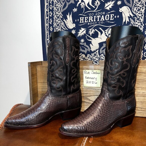 RUJO \'The Jimmy\' Chocolate Python Cowboy Boots in a Snip-Toe & Men\'s Size 11D